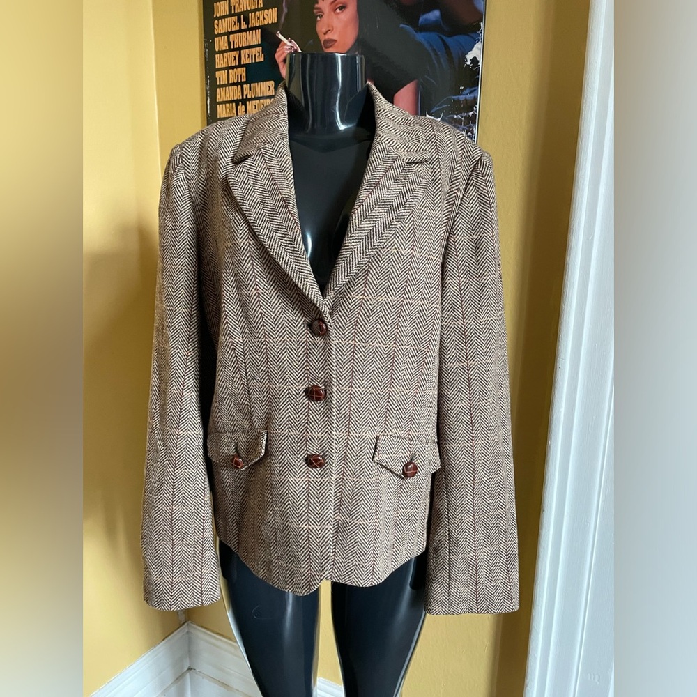 Women's Vintage Herringbone Wool Blazer ( 14 )